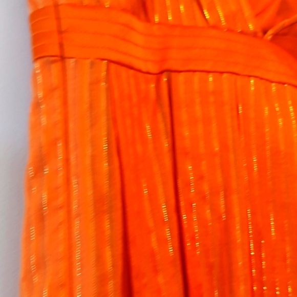 Laundry by Shelli Segal Orange Sleeveless Empire  Pleated Midi Dress Size 12 - Picture 5 of 8